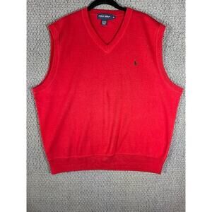 Polo Golf Ralph Lauren Mens XL Pullover Sweater Vest Red Cotton V-Neck